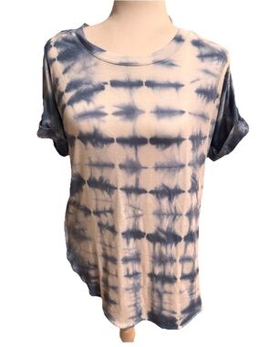 Green Tea T-Shirt Womens Blue Tie Dye Short Sleeve Tee Festival Boho Medium